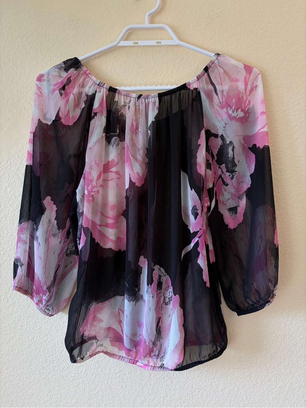 INC International Concepts Pink Black Abstract Floral Semi Sheer Blouse Y2K - Picture 3 of 5